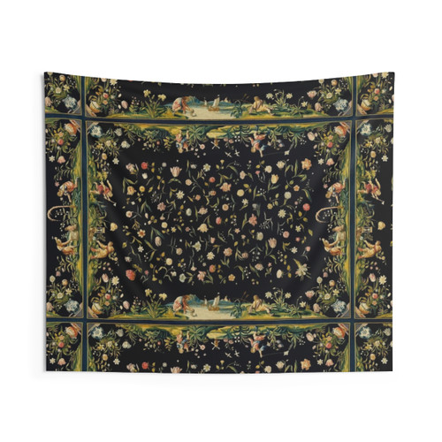 Dark vintage floral tapestry with elegant, gothic design