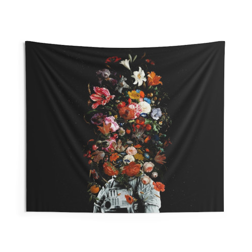 Cosmic floral tapestry with astronaut and stars