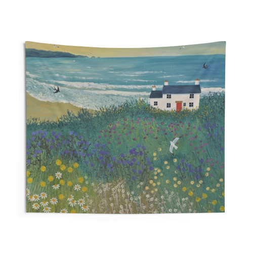 Cottage by the Ocean Meadow Tapestry