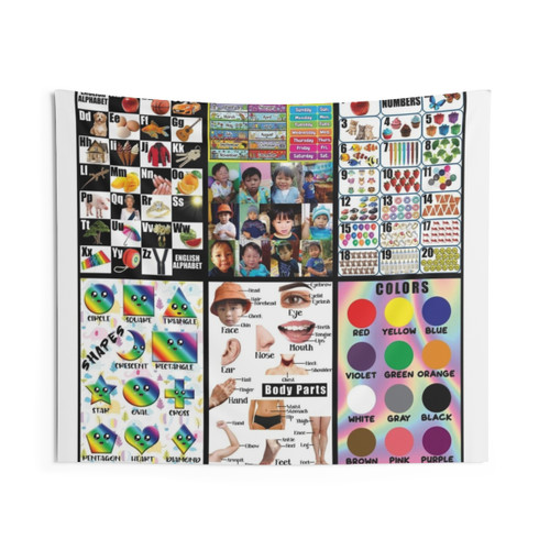 Educational Chart Tapestry with Alphabet, Numbers, and Shapes