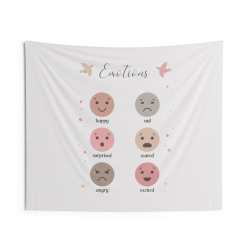 Educational Kids Emotions Tapestry with Smiley Faces Wall Art