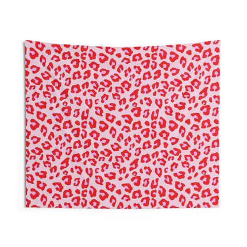 Colorful leopard print tapestry in red and pink