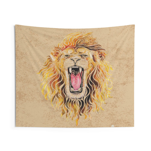 Swirly Lion Tapestry - Abstract Wall Art with Watercolor Illustration
