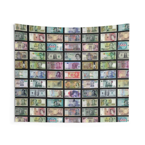 International Money Tapestry featuring world currencies