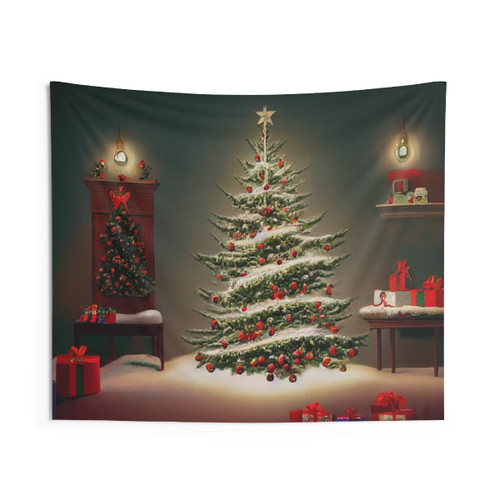 Christmas Tree Tapestry with Festive Holiday Scene
