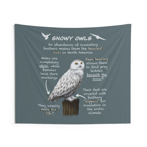 Snowy Owls Tapestry with Educational Animal Facts