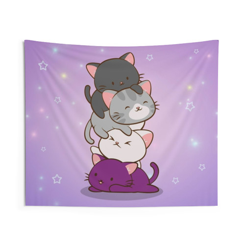 Asexual Pride Kawaii Cats Tapestry