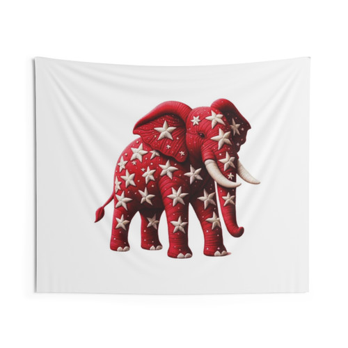 Patriotic red elephant tapestry with white stars