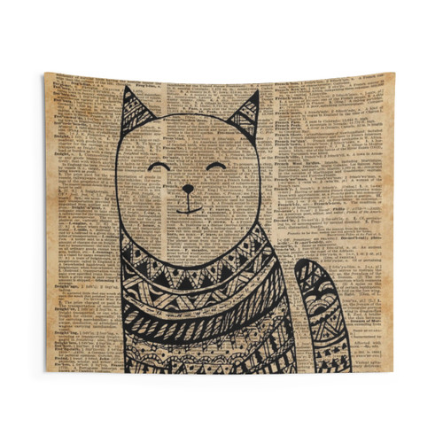 Smiling Cat Pen & Ink Zendoodle Tapestry Art