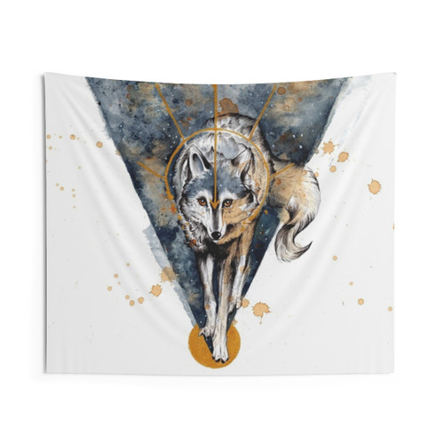 Lunar Wolf Tapestry - Watercolor Fantasy Animal Wall Art