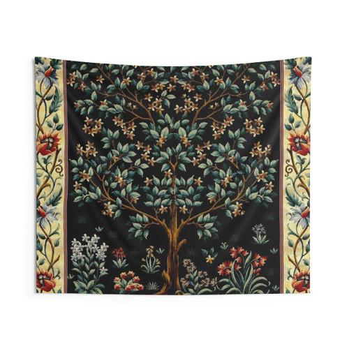 Midnight Floral Tree of Life Tapestry