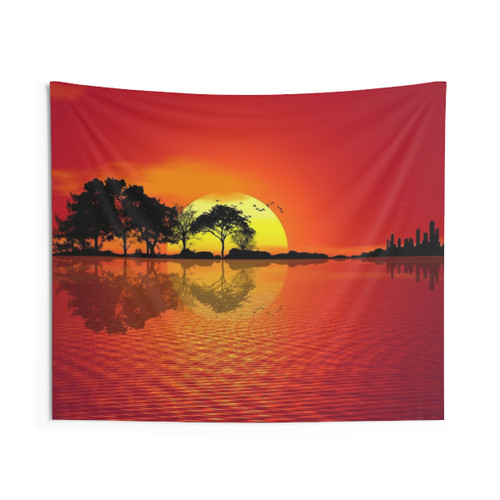 Nature Guitar Sunset Tapestry Wall Art