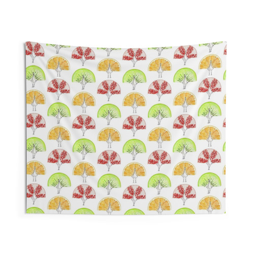 Vibrant Fruit Peacock Triptych Tapestry