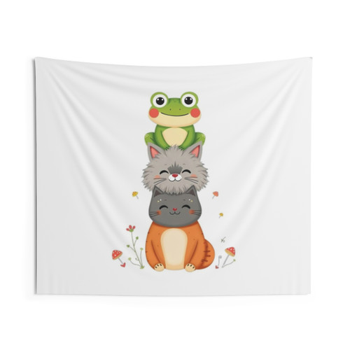Cute frog and cat design tapestry