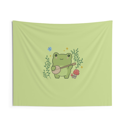 Kawaii Cottagecore Frog Playing Banjo Tapestry