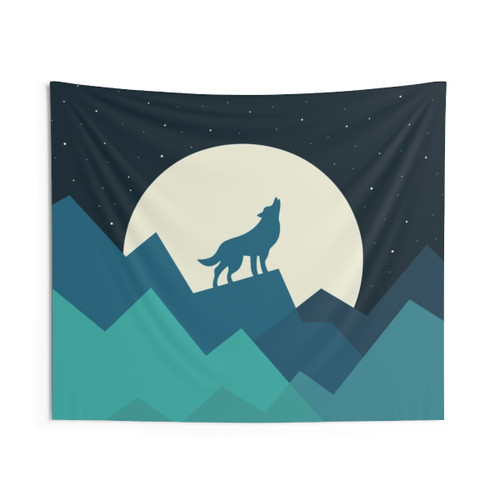 Keep The Wild In You Tapestry - Wolf and Moon Landscape