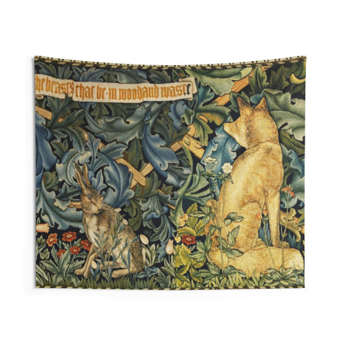 Greenery, Forest Animals Fox and Hare Floral Tapestry