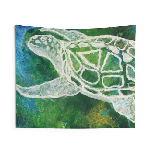 Cosmic Turtle Guardian Tapestry - Fluid Art Wall Hanging