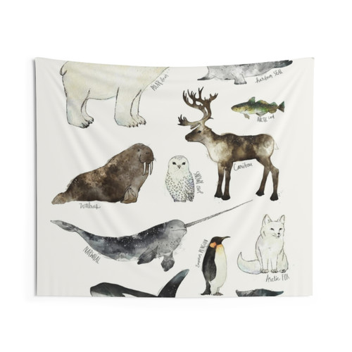 Arctic & Antarctic Animals Tapestry Featuring Polar Bears, Penguins, and Wildlife