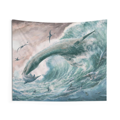 Jurassic Marine Scene Tapestry featuring prehistoric marine creatures