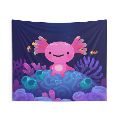 Colorful coral axolotl tapestry