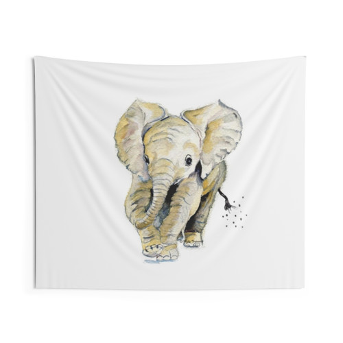 Adorable baby elephant watercolor tapestry wall hanging