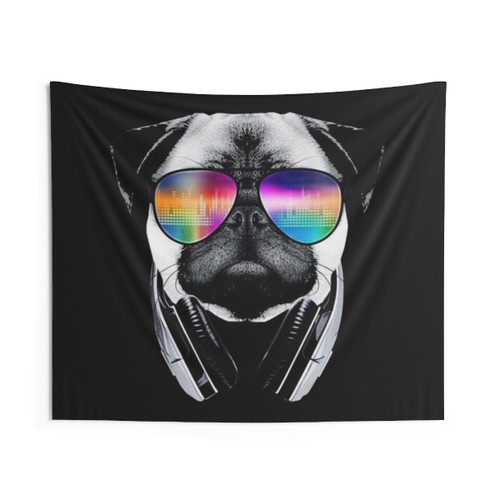 Trippy Pug Dog Wearing Music Equalizer Sunglasses Tapestry