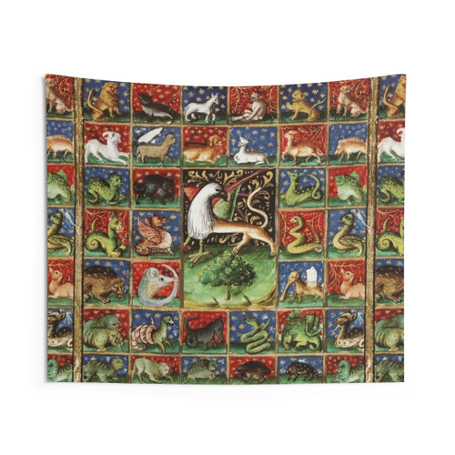 Medieval Bestiary Tapestry Featuring Fantastic Animals