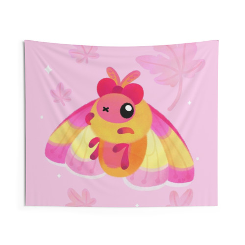 Rosy Maple Moth Tapestry - Pink Insect Wall Art