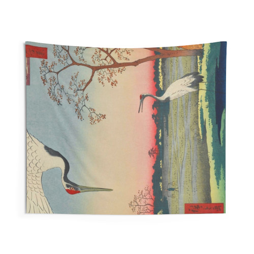 Vintage Japanese Ukiyo-e Red-Crowned Crane Tapestry