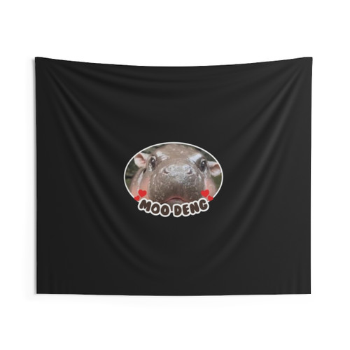 Moo Deng Bouncy Pig Tapestry - Funny Cute Animal Meme Art
