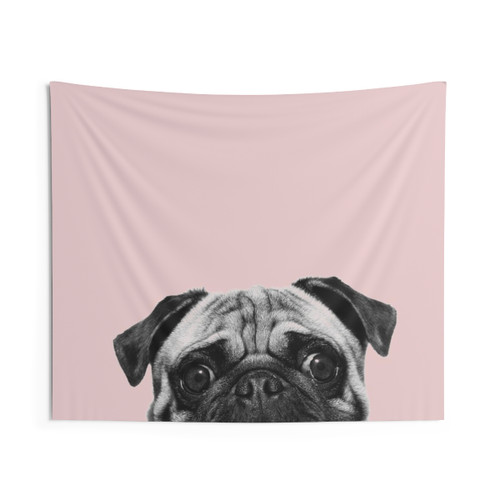 Blush Pink Pug Tapestry | Pastel Pop Art Dog Decor