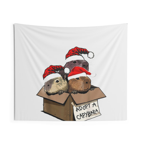 Capybara Christmas Tapestry - Funny Capybara Holiday Art