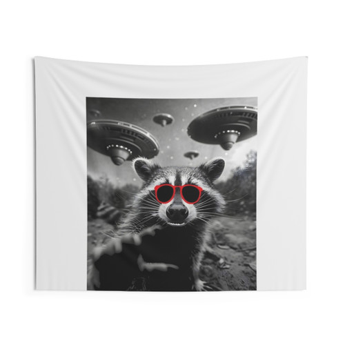 Funny Alien & Raccoon Selfie Tapestry