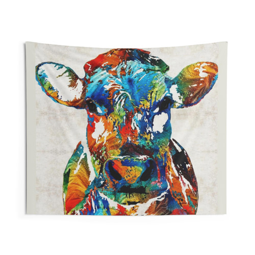 Colorful Cow Tapestry Wall Art