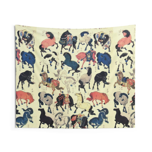 Asian Horses Japanese Study Fine Art Tapestry