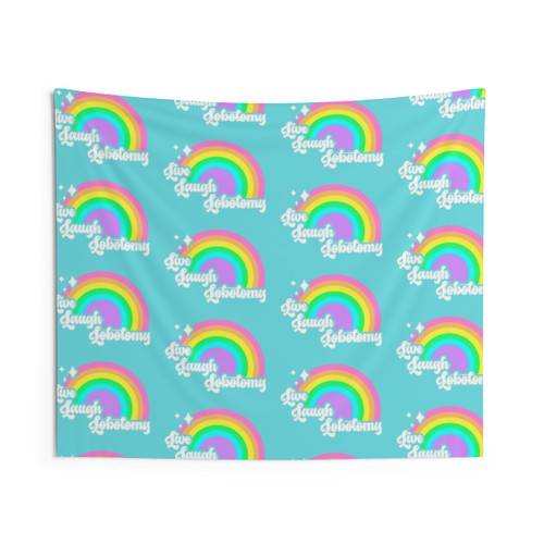 Funny Lobotomy Tapestry with Rainbow Design