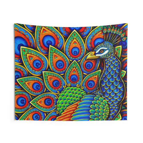 Vibrant Paisley Peacock Tapestry Wall Hanging
