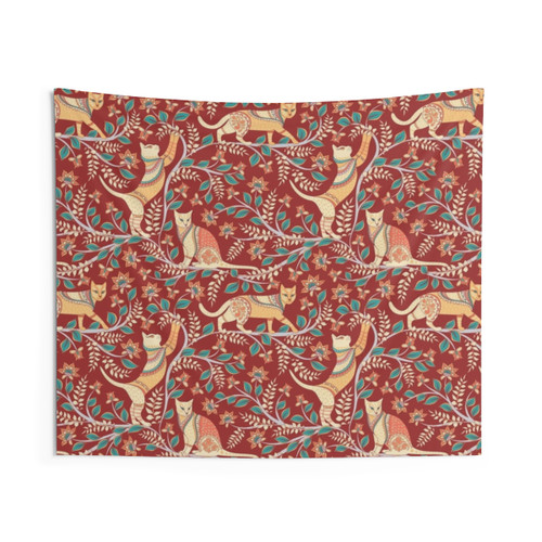 Cats @ Kalamkari Tapestry - Ethnic Indian Folk Art