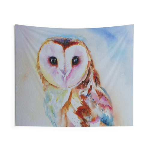 Barn Owl Watercolor Tapestry Wall Art