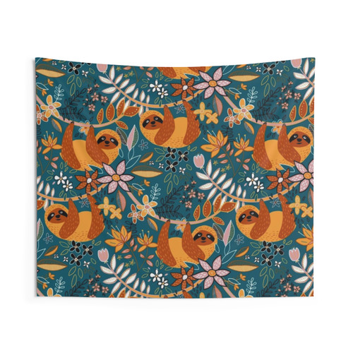 Boho Sloth Floral Tapestry Wall Hanging