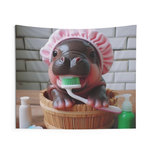 Adorable Hippo Bath Time Tapestry Wall Hanging