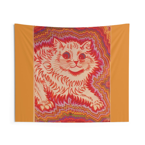 Psychedelic Orange Cat Tapestry by Louis Wain