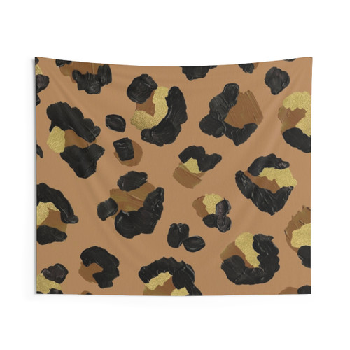Leopard Print Tapestry with Neutral and Gold Palette
