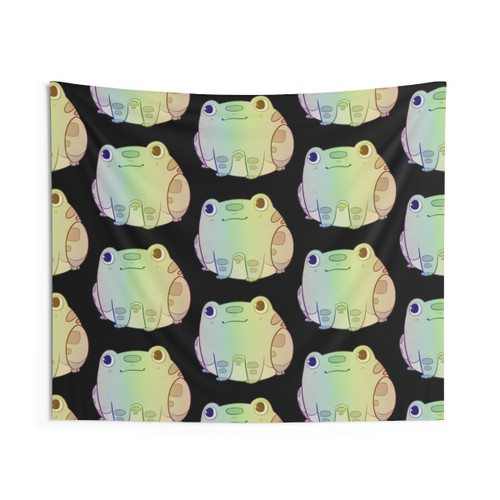 Chibi Frog Sitting Pastel Rainbow Tapestry