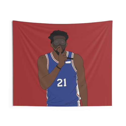 Masked Joel Embiid 'Shhh' Tapestry Wall Art
