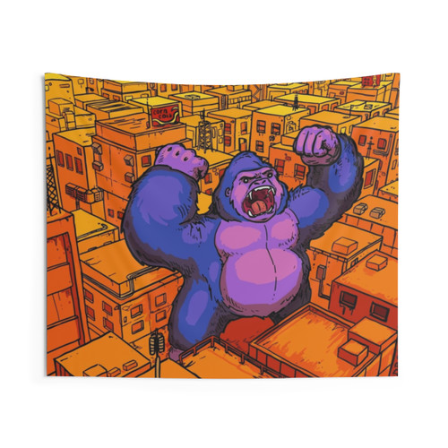 Urban Jungle Tapestry - Colorful Cartoon Gorilla Art