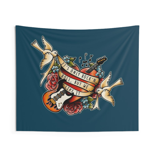Rock Tattoo Tapestry - Vintage Tattoo Art Wall Hanging