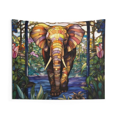 Colorful Elephant Stained Glass Window Design Tapestry