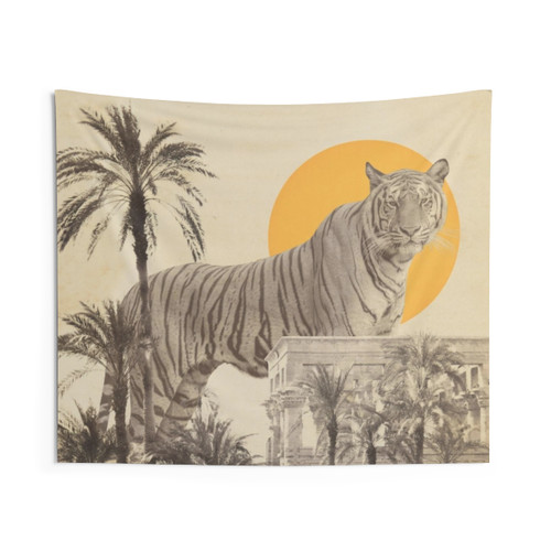 Giant tiger in ancient ruins tapestry wall hanging